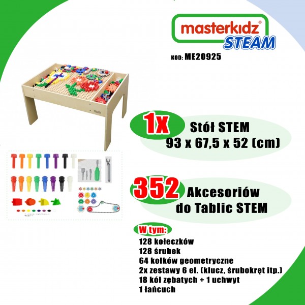 Drewniany Stół Edukacyjny +AKCESORIA STEM WALL MASTERKIDZ 